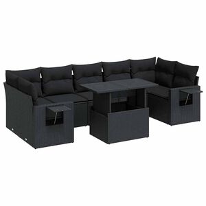 vidaXL 8 Piece Garden Sofa Set with Cushions Black Poly Rattan