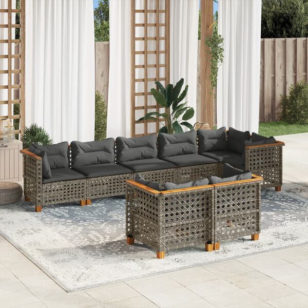 vidaXL 8 Piece Garden Sofa Set with Cushions Grey Poly Rattan