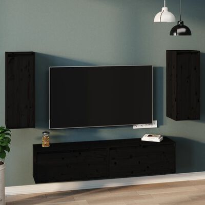 vidaXL Wall Cabinets 2 pcs Black 30x30x80 cm Solid Wood Pine