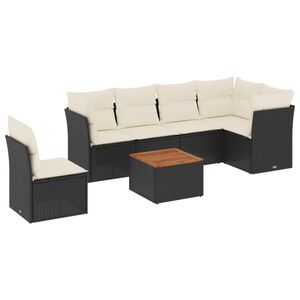 vidaXL 7 Piece Garden Sofa Set with Cushions Black Poly Rattan