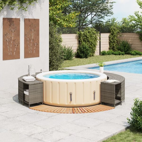 vidaXL Hot Tub Surround Grey Poly Rattan and Solid Wood Acacia
