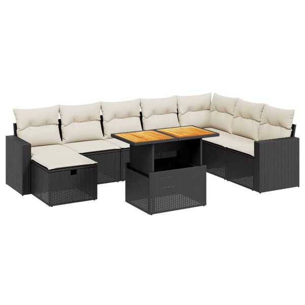 vidaXL 9 Piece Garden Sofa Set with Cushions Black Poly Rattan