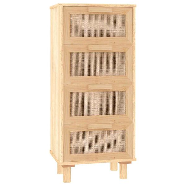 vidaXL Sideboard Brown 40x30x90 cm Solid Wood Pine and Natural Rattan