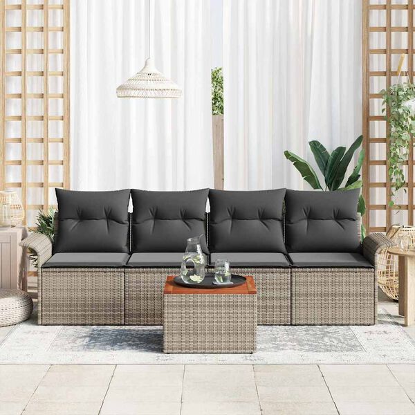 vidaXL Garden Sofa Set with Cushion 5 pcs Grey Poly Rattan