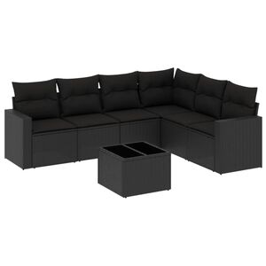 vidaXL 7 Piece Garden Sofa Set with Cushions Black Poly Rattan
