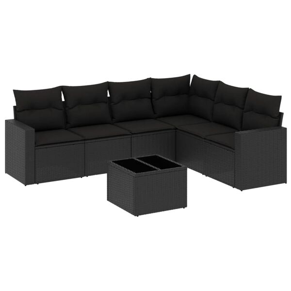 vidaXL 7 Piece Garden Sofa Set with Cushions Black Poly Rattan