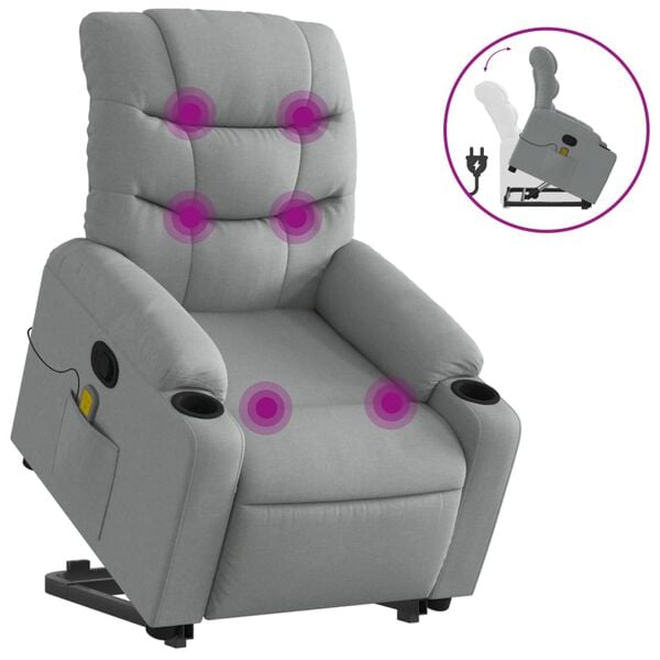 vidaXL Stand up Massage Recliner Chair Light Grey Fabric
