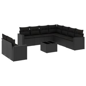 vidaXL 10 Piece Garden Sofa Set with Cushions Black Poly Rattan