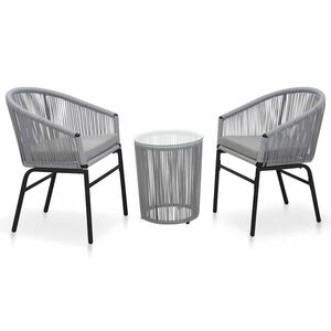 vidaXL 3 Piece Bistro Set with Cushions PE Rattan Grey