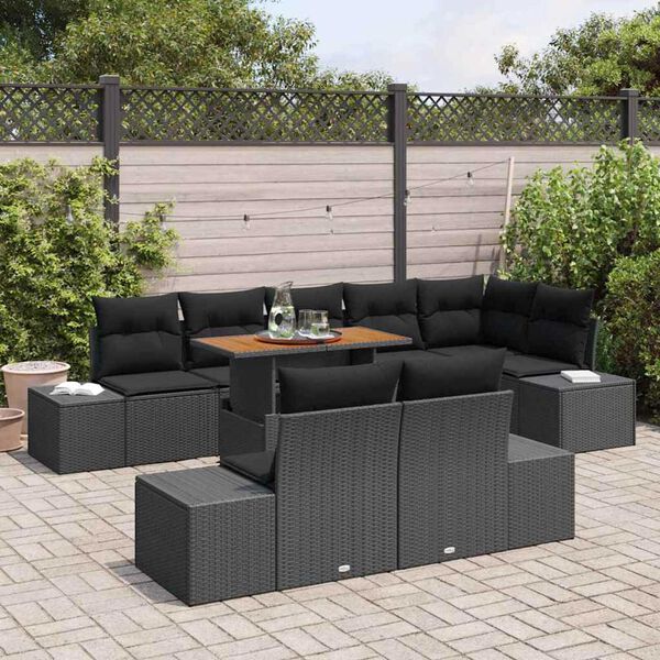 vidaXL Garden Sofa Set with Storage 9 pcs Black Poly rattan