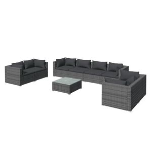 vidaXL 9 Piece Garden Lounge Set with Cushions Poly Rattan Grey