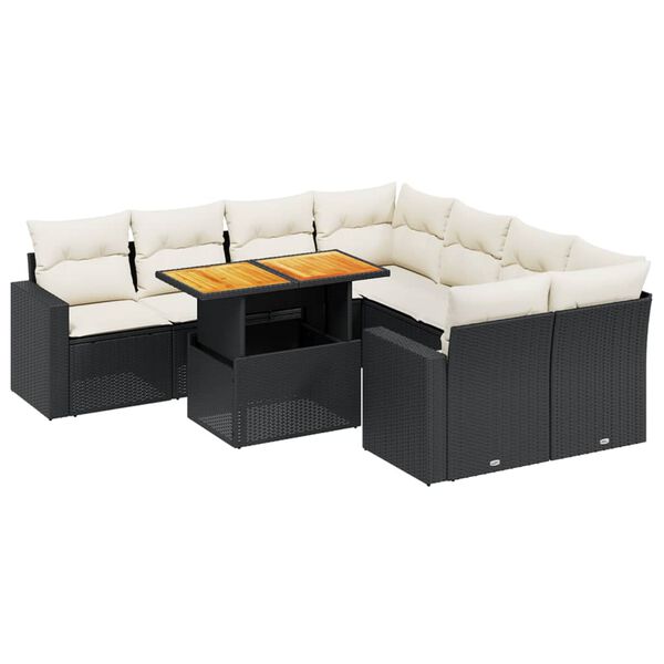 vidaXL 9 Piece Garden Sofa Set with Cushions Black Poly Rattan