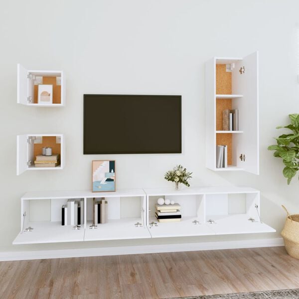 vidaXL 5 Piece TV Cabinet Set White Engineered Wood