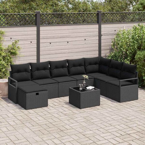 vidaXL Garden Sofa Set 9 pcs Black Poly rattan