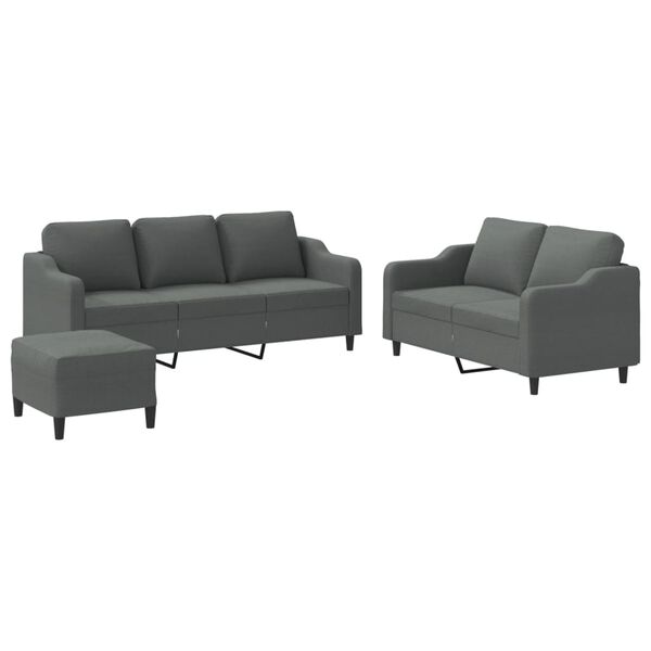 vidaXL 3 Piece Sofa Set with Cushions Dark Grey Fabric