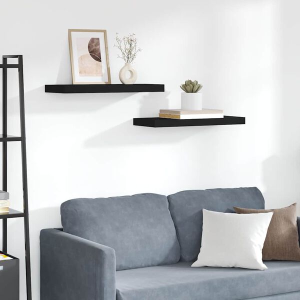 vidaXL Floating Wall Shelves 2 pcs Black 60x23.5x3.8 cm MDF