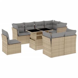 vidaXL 9 Piece Garden Sofa Set with Cushions Beige Poly Rattan