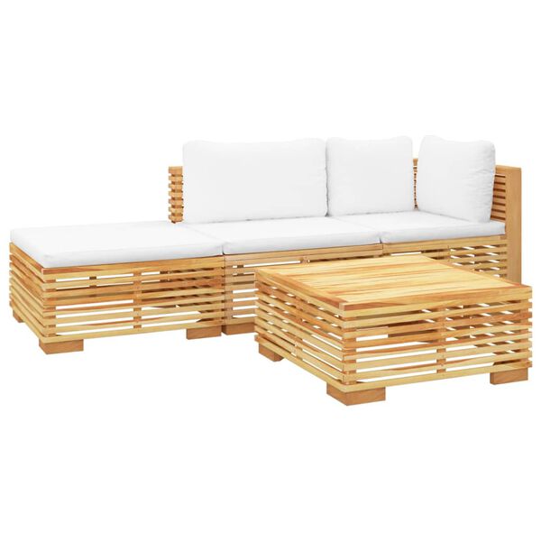 vidaXL 4 Piece Garden Lounge Set with Cushions Solid Wood Teak