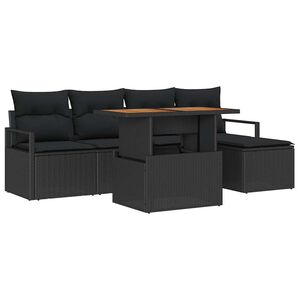 vidaXL Garden Sofa Set 6 pcs Black Poly rattan