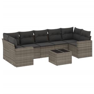 vidaXL 8 Piece Garden Sofa Set with Cushions Grey Poly Rattan