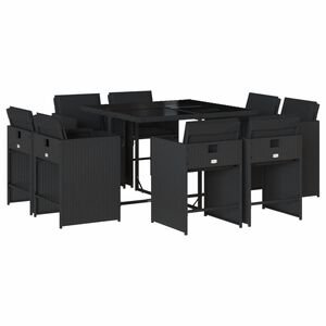vidaXL 9 Piece Garden Dining Set with Cushions Black Poly Rattan