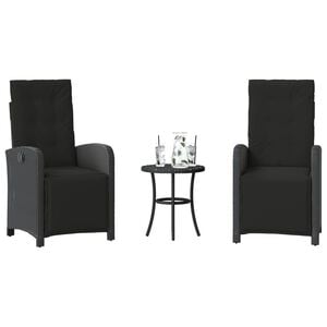 vidaXL 3 Piece Bistro Set with Cushions Black Poly Rattan