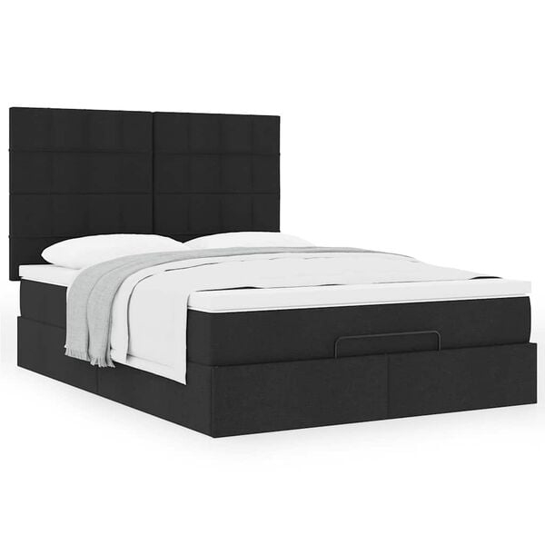 vidaXL Ottoman Bed with Mattress Black Queen Fabric