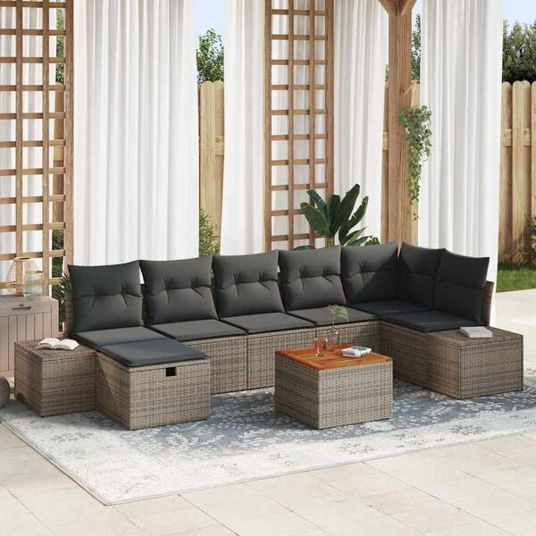 vidaXL Garden Sofa Set with Cushion 8 pcs Grey Poly rattan