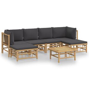 vidaXL 7 Piece Garden Lounge Set with Dark Grey Cushions Bamboo