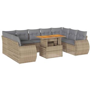 vidaXL 10 Piece Garden Sofa Set with Cushions Beige Poly Rattan