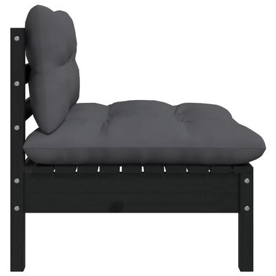 vidaXL Garden Middle Sofa with Cushions Black Solid Pinewood