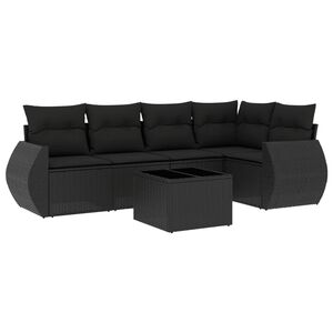 vidaXL 6 Piece Garden Sofa Set with Cushions Black Poly Rattan