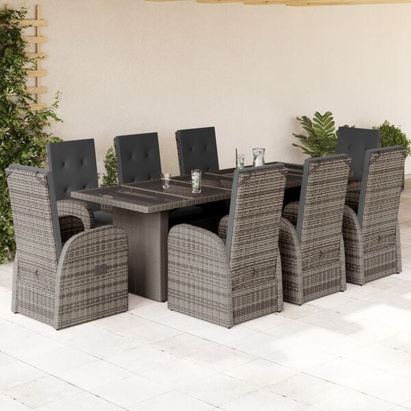 vidaXL 9 Piece Garden Dining Set with Cushions Grey Poly Rattan