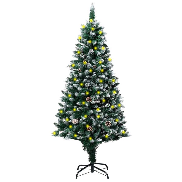 vidaXL Artificial Christmas Tree LEDs&Pine Cones&White Snow 180 cm