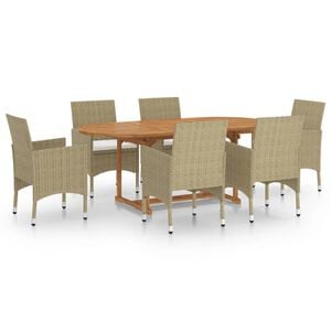 vidaXL 7 Piece Garden Dining Set Poly Rattan Beige