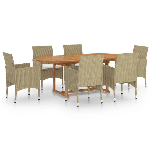 vidaXL 7 Piece Garden Dining Set Poly Rattan Beige
