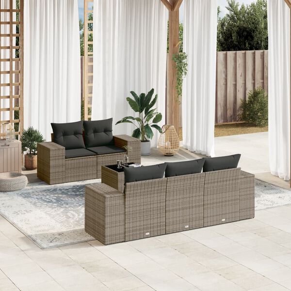 vidaXL 6 Piece Garden Sofa Set with Cushions Grey Poly Rattan