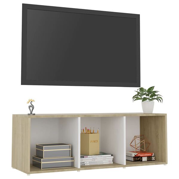vidaXL TV Cabinet White and Sonoma Oak 107x35x37 cm Engineered Wood