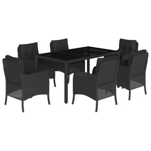 vidaXL 7 Piece Garden Dining Set with Cushions Black Poly Rattan