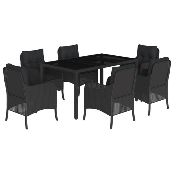 vidaXL 7 Piece Garden Dining Set with Cushions Black Poly Rattan