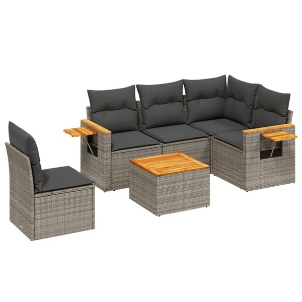 vidaXL 6 Piece Garden Sofa Set with Cushions Grey Poly Rattan