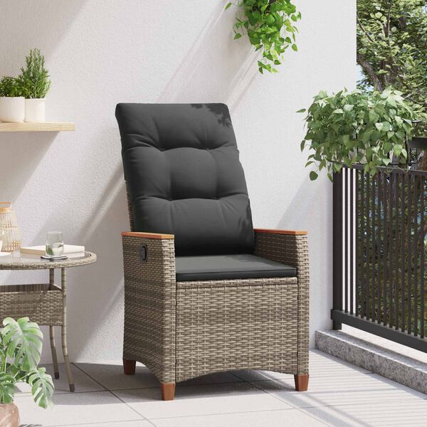 vidaXL Reclining Garden Chair Grey and Navy Blue 64 x 57.5 x 112 cm