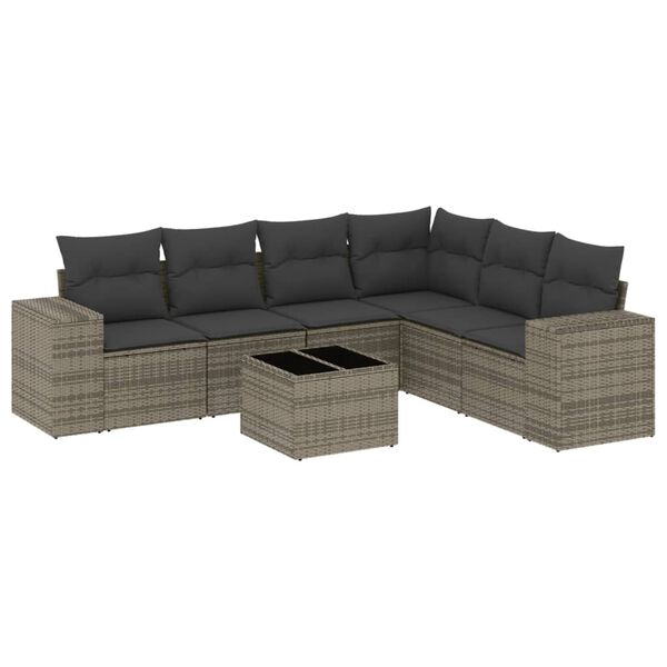 vidaXL 7 Piece Garden Sofa Set with Cushions Grey Poly Rattan