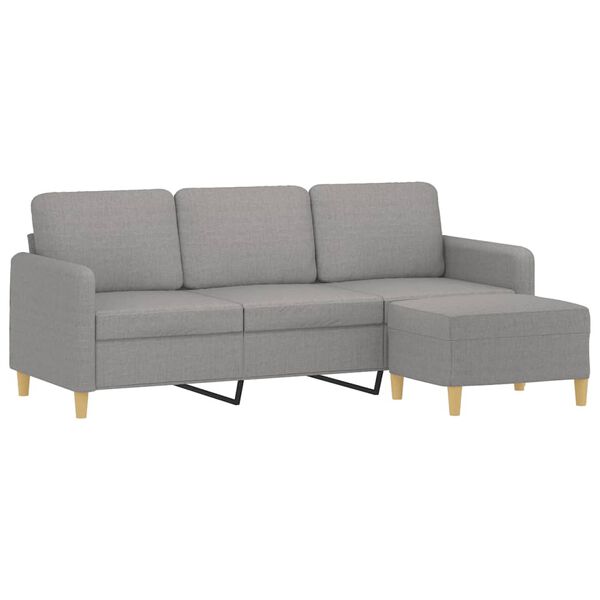 vidaXL 3-Seater Sofa with Footstool Light Grey 180 cm Fabric