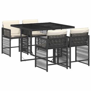 vidaXL 5 Piece Garden Dining Set with Cushions Black Poly Rattan