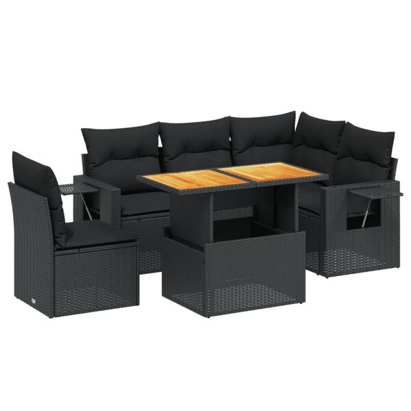 vidaXL 6 Piece Garden Sofa Set with Cushions Black Poly Rattan