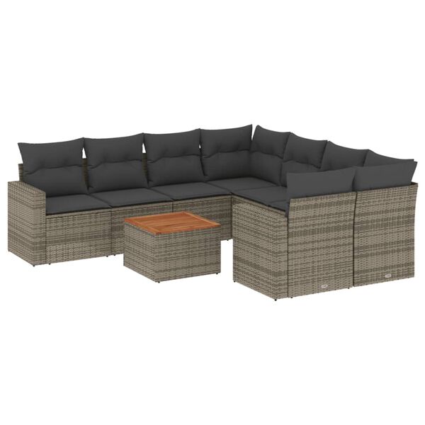 vidaXL 9 Piece Garden Sofa Set with Cushions Grey Poly Rattan