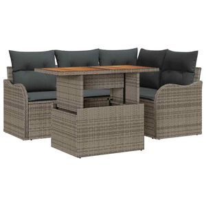 vidaXL Garden Sofa Set with Cushion 5 pcs Grey Poly Rattan