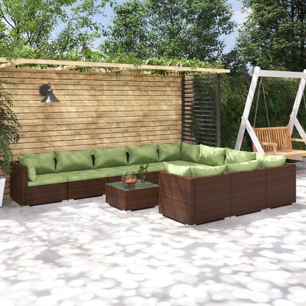 vidaXL 11 Piece Garden Lounge Set with Cushions Poly Rattan Brown