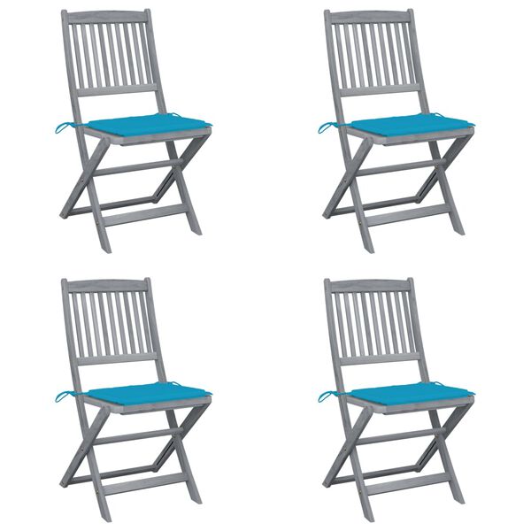 vidaXL Folding Outdoor Chairs 4 pcs with Cushions Solid Acacia Wood